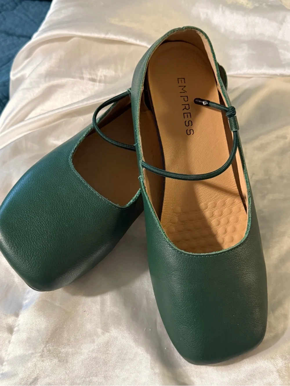Forest Green Square-Toe Mary Jane Flats